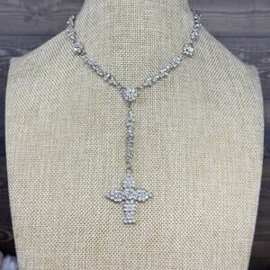 Clear Rhinestone Rosary Style Necklace Catholic Religious Jewelry
